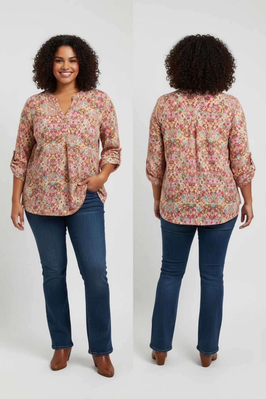 1397 - Dear Scarlett Boho Print Blouse - NWT - Large